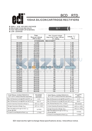 BCD15 datasheet - 100mA SILICON CARTRIDGE RECTIFIERS