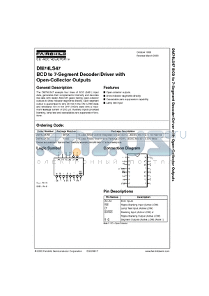 DM74LS47 datasheet - BCD to 7-Segment Decoder/Driver with Open-Collector Outputs