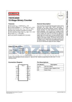74VHC4040MTC datasheet - 12-Stage Binary Counter
