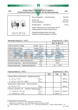BCF33 datasheet - Surface mount Si-Epitaxial PlanarTransistors