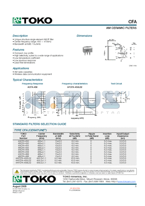 BCFA-459 datasheet - AM CERAMIC FILTERS