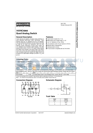 74VHC4066 datasheet - Quad Analog Switch