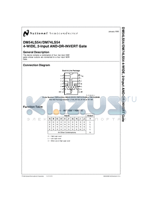 DM74LS54N datasheet - 4-WIDE, 2-Input AND-OR-INVERT Gate