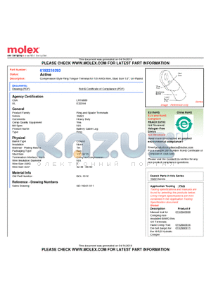 BCL-1012 datasheet - Compression Style Ring Tongue Terminal for 1/0 AWG Wire, Stud Size 1/2