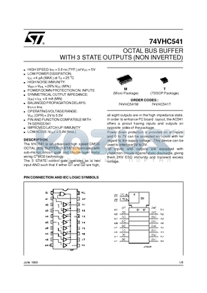 74VHC541 datasheet - OCTAL BUS BUFFER WITH 3 STATE OUTPUTS NON INVERTED