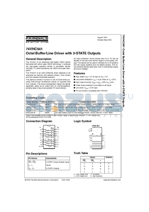 74VHC541 datasheet - Octal Buffer/Line Driver with 3-STATE Outputs