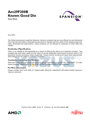 AM29F200BT-75DTI1 datasheet - 2 Megabit (256 K x 8-Bit/128 K x 16-Bit) CMOS 5.0 Volt-only, Sectored Flash Memory-Die Revision 1