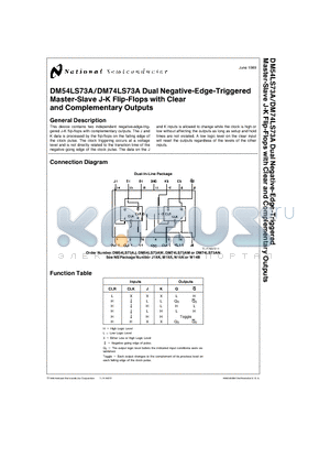 DM74LS73AM datasheet - Dual Negative-Edge-Triggered Master-Slave J-K Flip-Flops with Clear and Complementary Outputs