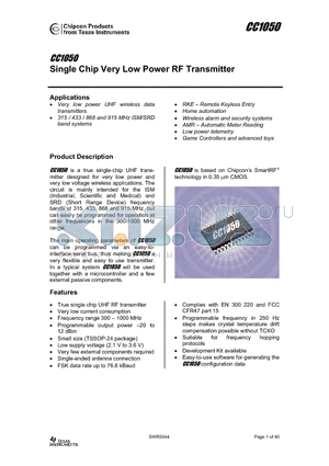 CC1050 datasheet - Single Chip Very Low Power RF Transmitter