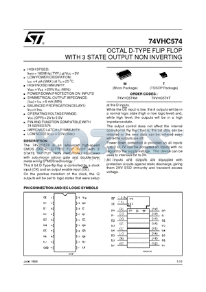 74VHC574M datasheet - OCTAL D-TYPE FLIP FLOP WITH 3 STATE OUTPUT NON INVERTING