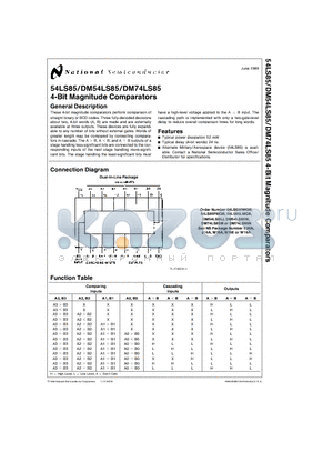 DM74LS85N datasheet - 4-Bit Magnitude Comparators