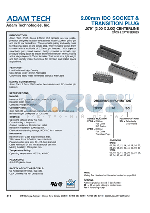 2FTR16SG datasheet - 2.00mm IDC SOCKET & TRANSITION PLUG