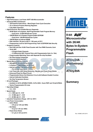 ATTINY24A datasheet - 8-bit Microcontroller with 2K/4K Bytes In-System Programmable Flash