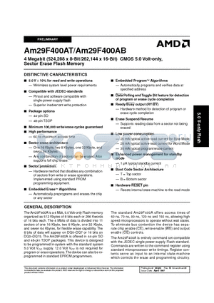 AM29F400AB-120SI datasheet - 4 Megabit (524,288 x 8-Bit/262,144 x 16-Bit) CMOS 5.0 Volt-only, Sector Erase Flash Memory