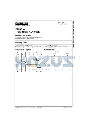 DM74S10 datasheet - Triple 3-Input NAND Gate