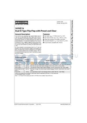 74VHC74MX_NL datasheet - Dual D-Type Flip-Flop with Preset and Clear