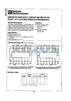 DM74S158 datasheet - QUAD 1 OF 2 LINE DATA SELECTORS/MULTIPLEXERS