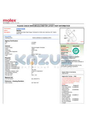 BCL-838-WP-PL datasheet - Compression Style Ring Tongue Terminal for 8 AWG Wire, Stud Size 3/8