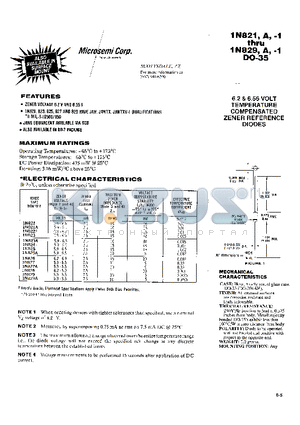 1N823-1 datasheet - 6.2 & 6.55  VOLT TEMPERATURE COMPENSATED ZENER REFERENCE DIODES