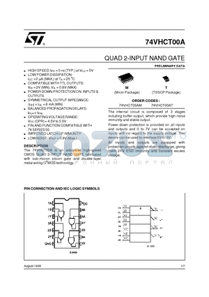 74VHCT00A datasheet - QUAD 2-INPUT NAND GATE