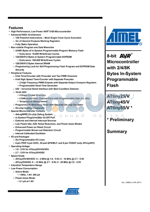 ATTINY25-20MU datasheet - 8-bit Microcontroller with 2/4/8KBytes In-System Programmable Flash