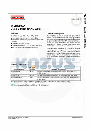 74VHCT00AM_07 datasheet - Quad 2-Input NAND Gate