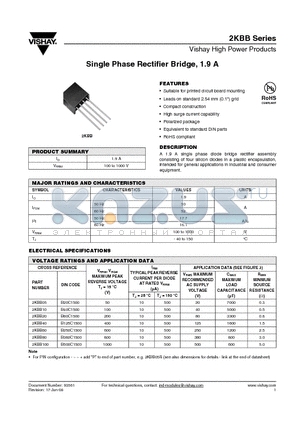 2KBB100 datasheet - Single Phase Rectifier Bridge, 1.9 A