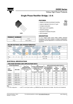 2KBB100 datasheet - Single Phase Rectifier Bridge, 1.9 A