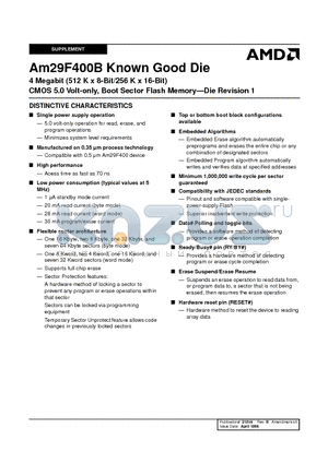 AM29F400BB-120DPC1 datasheet - 4 Megabit (512 K x 8-Bit/256 K x 16-Bit) CMOS 5.0 Volt-only, Boot Sector Flash Memory-Die Revision 1