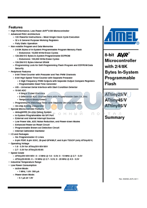 ATTINY25 datasheet - 8-bit Microcontroller with 2/4/8K Bytes In-System Programmable Flash