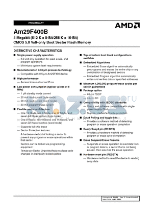 AM29F400BB-120EC datasheet - 4 Megabit (512 K x 8-Bit/256 K x 16-Bit) CMOS 5.0 Volt-only Boot Sector Flash Memory