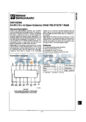 DM74S289J datasheet - 64-BIT (16 X 4 ) OPEN - COLLECTOR RAM TRI-STATE-R RAM