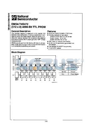 DM74S472AN datasheet - (512 x 8) 4096-Bit TTL PROM