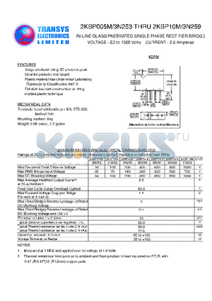 2KBP02M datasheet - IN-LINE GLASS PASSIVATED SINGLE PHASE RECTIFIER BRIDGE