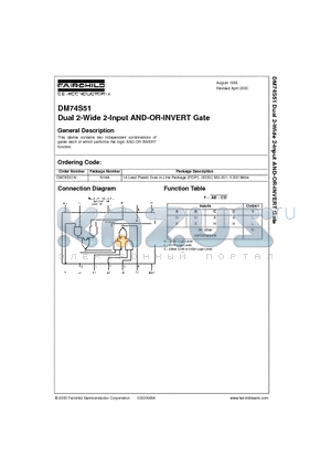 DM74S51 datasheet - Dual 2-Wide 2-Input AND-OR-INVERT Gate