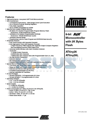 ATTINY26-16MC datasheet - 8-bit Microcontroller with 2K Bytes Flash