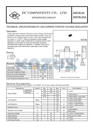 DM78L05A datasheet - TECHNICAL SPECIFICATIONS OF LOW CURRENT POSITIVE VOLTAGE REGULATOR
