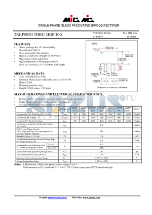 2KBP02G datasheet - SINGLE-PHASE GLASS PASSIVATED BRIDGE RECTIFIER