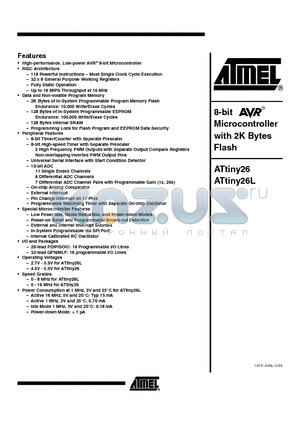 ATTINY26-16MI datasheet - 8-bit Microcontroller with 2K Bytes Flash