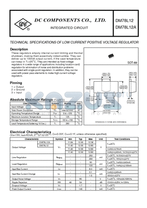 DM78L12 datasheet - TECHNICAL SPECIFICATIONS OF LOW CURRENT POSITIVE VOLTAGE REGULATOR