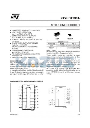 74VHCT238A datasheet - 3 TO 8 LINE DECODER