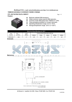 BCM-5542 datasheet - THROUGH HOLE COMMON MODE CHOKE