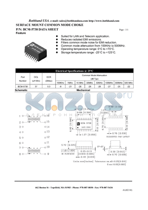 BCM-5738 datasheet - SURFACE MOUNT COMMON MODE CHOKE