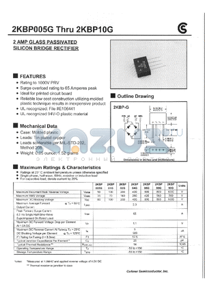 2KBP10G datasheet - 2 AMP GLASS PASSIVATED SILICON BRIDGE RECTIFIER