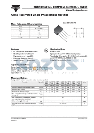 2KBP10M datasheet - Glass Passivated Single-Phase Bridge Rectifier