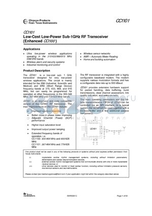 CC1101RTKR datasheet - Low-Cost Low-Power Sub-1GHz RF Transceiver