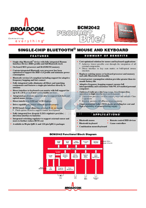 BCM2042 datasheet - SINGLE-CHIP BLUETOOTH MOUSE AND KEYBOARD