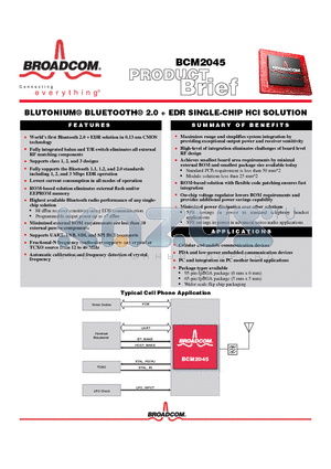 BCM2045 datasheet - BLUTONIUM BLUETOOTH 2.0  EDR SINGLE-CHIP HCI SOLUTION