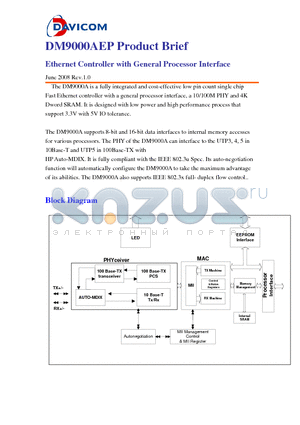 DM9000AE datasheet - Ethernet Controller with General Processor Interface