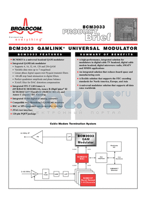 BCM3033 datasheet - QAMLINK UNIVERSAL MODULATOR
